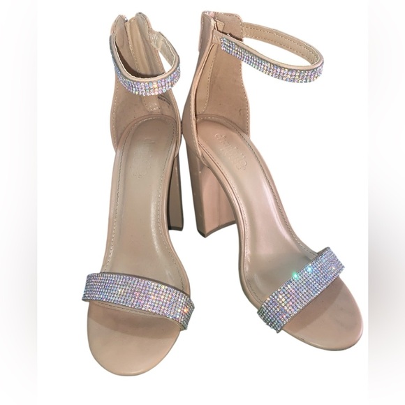 Charlotte Russe Size 6 Heels (4 inch) Tan/Beige Sparkly Ankle/Toe Straps - Picture 2 of 3